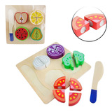 Brinquedo Kit Cozinha De Madeira Com Velcro Frutas Legumes