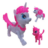 Brinquedo Unicornio Anda Emite Som E Luzes Pônei Musical Cor Branco rosa