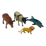 Brinquedos Antigos Kit C/4, Leão, Golfinho, Boi E Vaca (199)