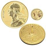Broche De Moeda Genuíno | Joias Colecionáveis Vintage | Banhado A Ouro 18k | Muitos Países | Acessório De Terno Clássico Para Vestido Formal, France, Latão, Sem Pedra Preciosa