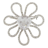 Broche Flor Zircônia Cravejada Coração Akasaki Brg26480
