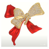 Broche Laco Dourado Vermelho