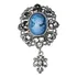 Broche Prateado Azul Madreperola Strass Camafeu 4x7,2cm