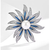 Broche Prateado Perola Strass