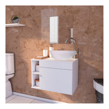 Brovália Itália Gabinete Para Banheiro 60cm Com Cuba Espelho Suspenso Lavabo Completo Cor Branco