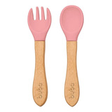 Buba Hora Da Papinha Kit Talheres Silicone E Bambu Rosa claro
