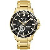 Bulova Relógio Masculino Marine Star 'series C' Automático De Aço Inoxidável Com 3 Ponteiros, Caixa De Exibição, Bisel Giratório, Tom Dourado, Pulseira De Aço Inoxidável Marine Star Series C