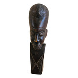 Busto Escultura Africana Em Madeira