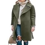 Bzb Casaco Feminino Longo De Mistura De Lã De Inverno Casual Sobretudo Lapela Entalhada Gola Trench Coat Com Cinto Casaco Longo Agasalho, Verde Militar, M