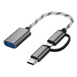 Cabo Adaptador Otg 2 Em 1 Micro-usb V8 Ou Tipo-c P/ Usb 3.0