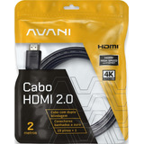Cabo Hdmi 2 Metros Dupla Blindagem Reforçado Conector Banhado À Ouro 24k Versão 2 0 19 Pinos 4k Ultra Hd 2160p Hdr Arc Cec 3d Ethernet 2m