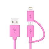 Cabo Lightning Para Iphone 2 Em 1 Certificado Pela Apple Mfi E Cabo De Carregador Micro Usb Para Usb, Compatível Com Iphone X, 8, 8 Plus, 7 Plus, Nexus, Lg, Htc Android 2 Em 1 (6 Pés), 2 In 1 Pink(6ft)