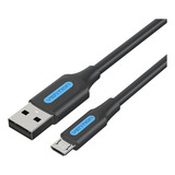 Cabo Usb Vention - Usb Para Micro Usb - Carregamento Rápido 3 - 0,25 Metros - 480 Mbps - Cor Preta - Pvc - Carregador E Dados - Para Pc/notebook/macbook/celular/tablet/fones De Ouvido - Colbc