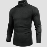 Cacharrel Blusa Masculina Canelada Manga Longa Gola Alta