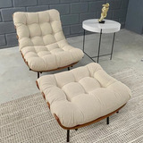 Cadeira Costela Decorativa Sala Quarto Com Puff Linho Luxo