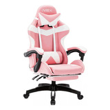 Cadeira De Escritório Nsx Gamer Rosa E Branco Com Estofado De Couro Sintético