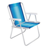 Cadeira De Praia Alumínio Alta Portátil Mor Não Enferruja Cor Azul