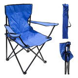 Cadeira Dobrável Poliéster Praia Pesca Portátil Porta Copos Cor Azul