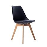 Cadeira Leda Eames Jantar Cozinha Com Assento Estofado Preto