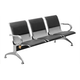 Cadeira Longarina 3 Lugares Com Estofado Preto Mak Decor