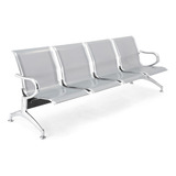 Cadeira Longarina 4 Lugares Cromada Sem Estofado Mak Decor Prateado Aeroporto Cromada