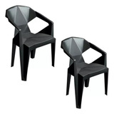 Cadeiras De Plastico 2 Unidades Preta Poltrona Diamante