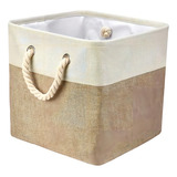 Caixa Cesto Organizador Tecido Linho Dobrável 33x33x33cm Cor Bege