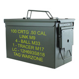 Caixa De Munição Estojo Militar Full Metal Porta Munições Guerra Com Escritos Ammo Box Nautika 50 Munições
