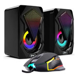 Caixa De Som Knup 6w Rms Usb + Mouse 4800 Dpi Led Rgb Pc Not