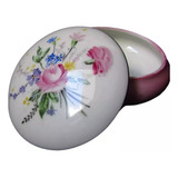 Caixa Porta Joias Porcelana Francesa Rosa Floral França 8cm