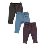 Calça Bebe Mijao Kit Fake Jeans 3 Unid Algodao Malha Premium