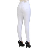 Calça Branca Jeans Feminina Cintura Alta Cós Alto Sawary 