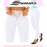 Calça Branca Jeans Feminina Sawary Cós Alto Lycra