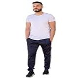 Calça Esporte Tecido Agasalho Cós De Elástico Bolsos Frontais E Faixas Nas Laterais Ref  0282 COR  AZUL MARINHO Tamanho