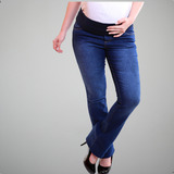 Calça Gestante Jeans Flare Com Cós De Suplex Confortável