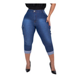 Calça Jeans Corsario Feminina Hot Pants Plus Size Com Lycra