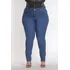 Calça Jeans Feminina Desfiada Na Barra Cor Escura Plus Size