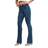 Calça Jeans Feminina Modelo Flare Tecido Premium Tamanho:42;gênero:feminino;cor:azul