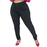 Calça Jeans Feminina Plus Size Skinny Cintura Alta Com Lycra Levanta Bumbum Calças Femininas Mulheres De Cós Alto (50, Preto)