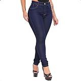 Calça Jeans Feminina Skinny Cintura Alta Com Lycra Levanta Bumbum Destroyed (34, Azul)