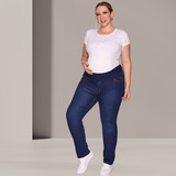 Calça Jeans Gestante Plus Size Cós De Suplex Com Lycra