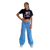 Calça Jeans Juvenil Wild Leg Pantalona C/ Desenho Destroyd