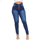Calça Jeans Skinny Feminina Cintura Alta Com Lycra Levanta Bumbum Elastano Feminino (br, Cintura, 38, Slim, Alto, Azul Médio)