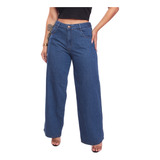 Calça Jeans Wide Leg Escura Básica Pantalona Feminina 0048