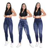Calça Legging Academia Fake Jeans Kit 3 Peças Imitam Jeans