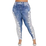 Calça Legging De Cowboy Plus Size Com Estampa De Cintura Elástica Feminina Casual Plus Size Para Mulheres Jeans Da Moda, Azul, 5g
