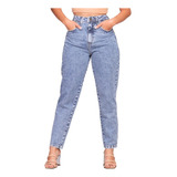 Calça Mom Jeans Feminina Cintura Alta Marmorizada