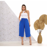 Calça Pantacourt Cintura Elastica Feminina Verão Tecido Duna