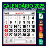 Calendário 2025 - Arquivo Digital - Corel E Ai (vetor)