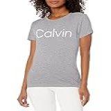 Calvin Klein Performance Camiseta Feminina Com Logotipo, Cinza Perolado Mesclado, Medium